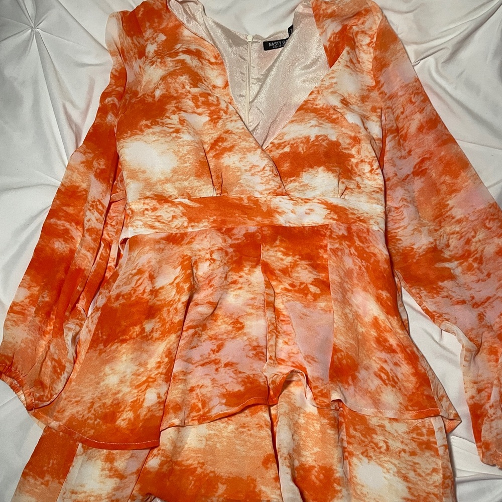 Nasty Gal Orange and White Tie-Dye Romper